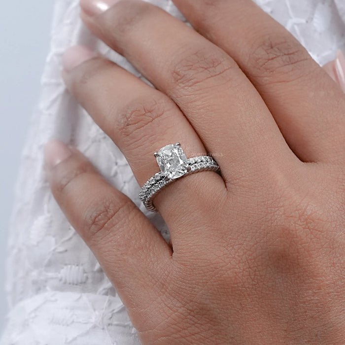 Old Mine Cut Cushion Lab Diamond Bridal Ring Set