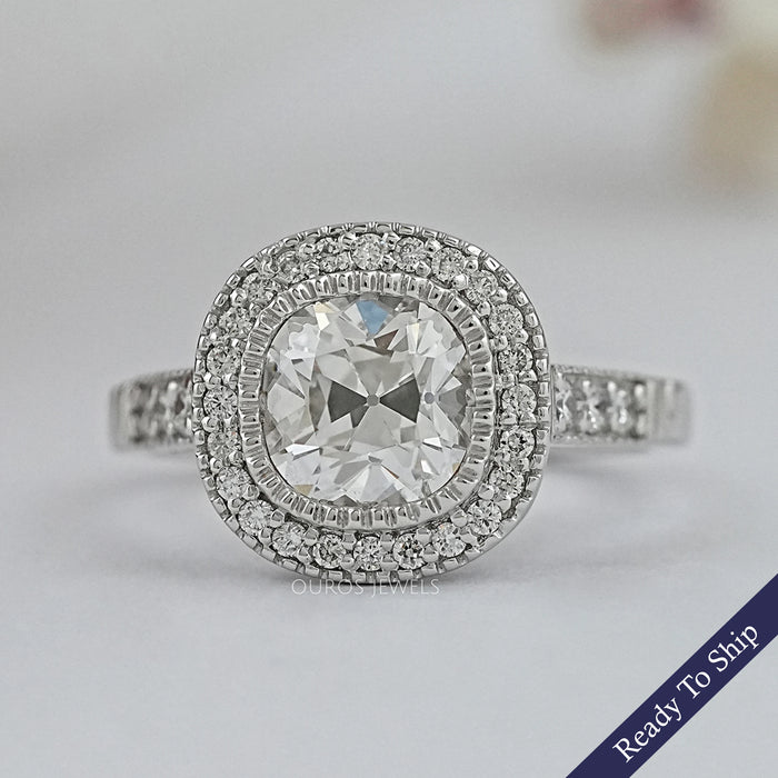 Old Mine Cushion Lab Diamond Halo Engagement Ring