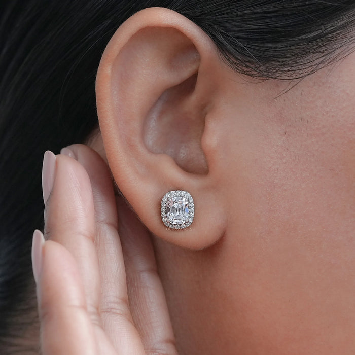 Old Mine Cushion Cut Halo Stud Earrings