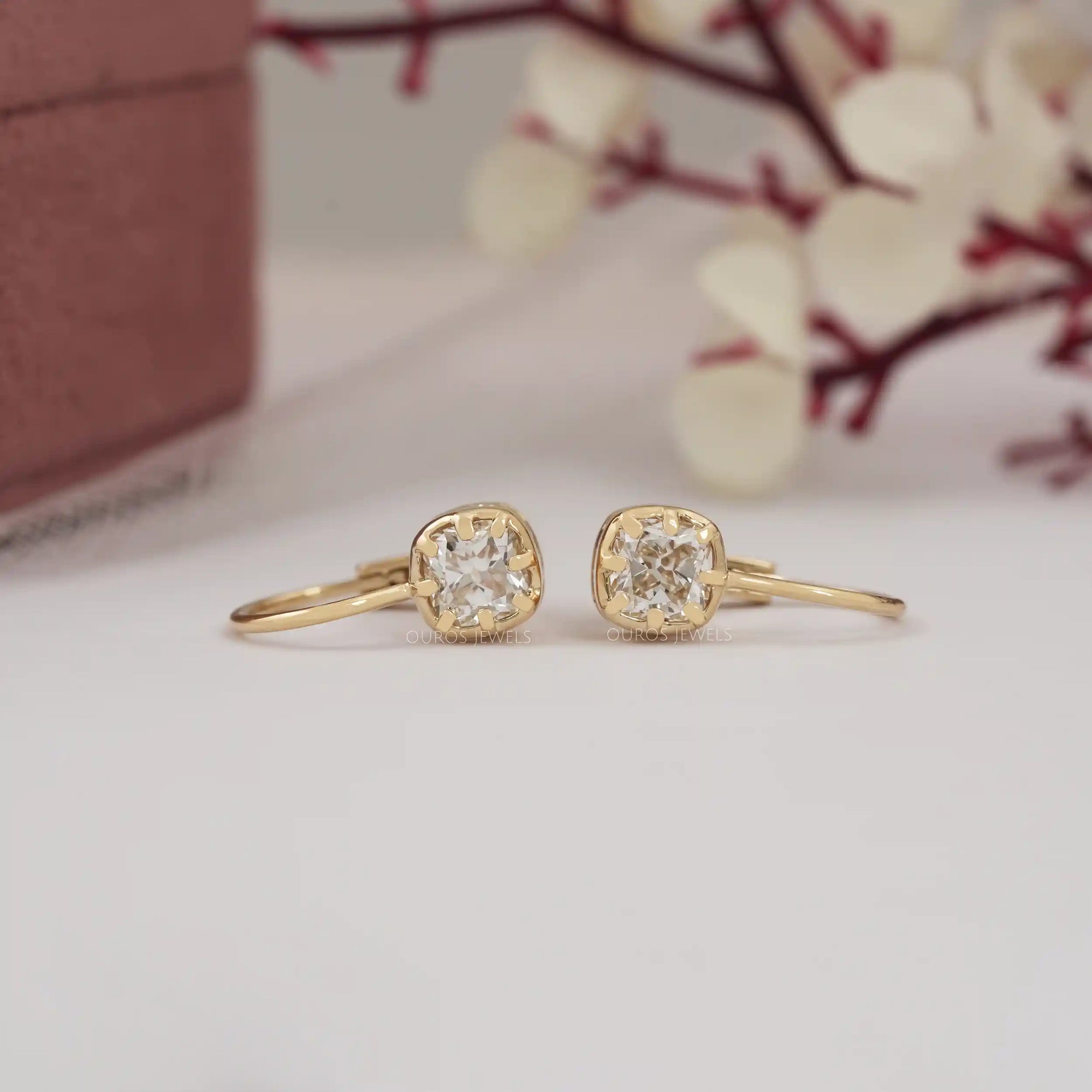 Old Mine Cushion Lab Diamond Drop Dangle Earring