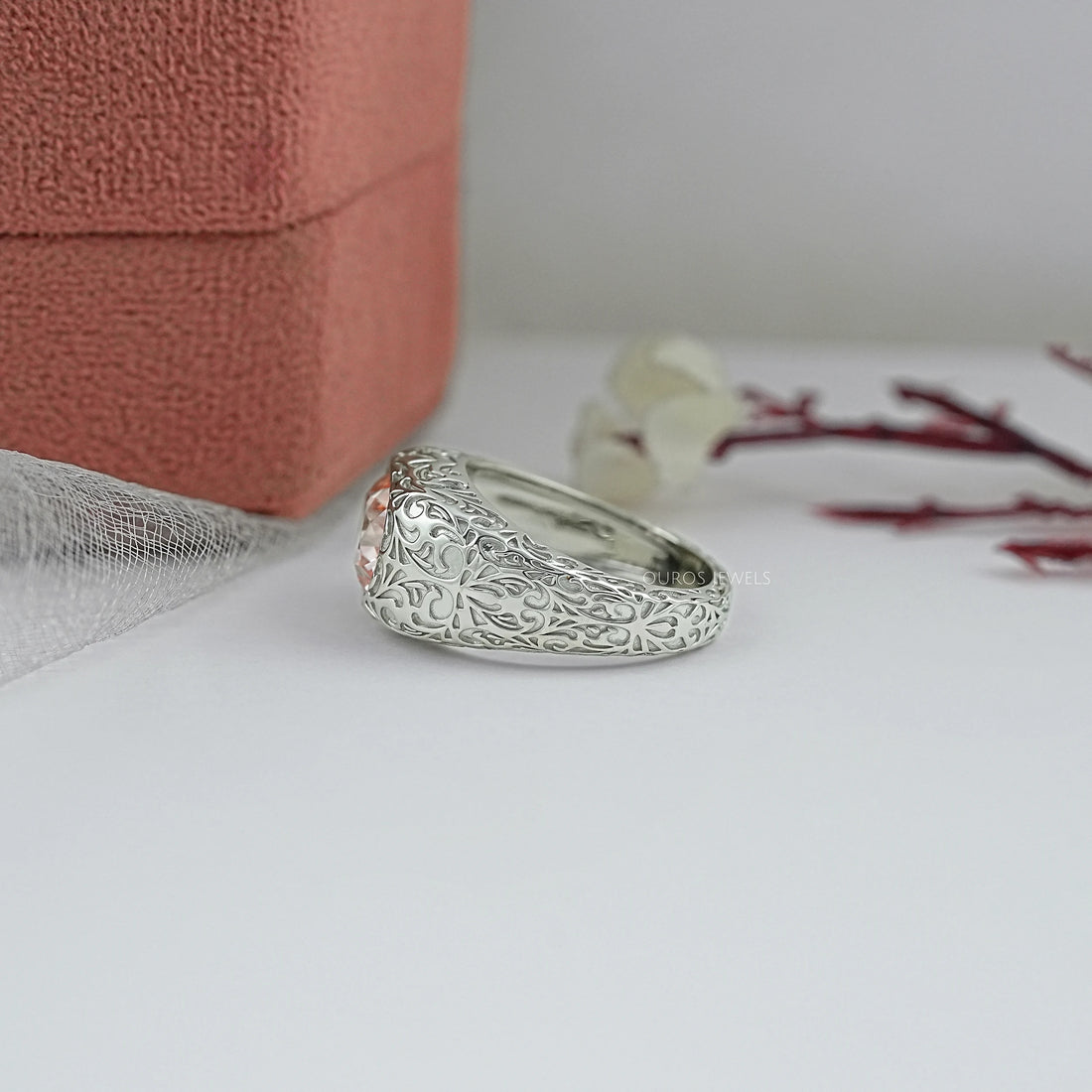 Filigree Set Old Mine Cushion Wedding Band Ring