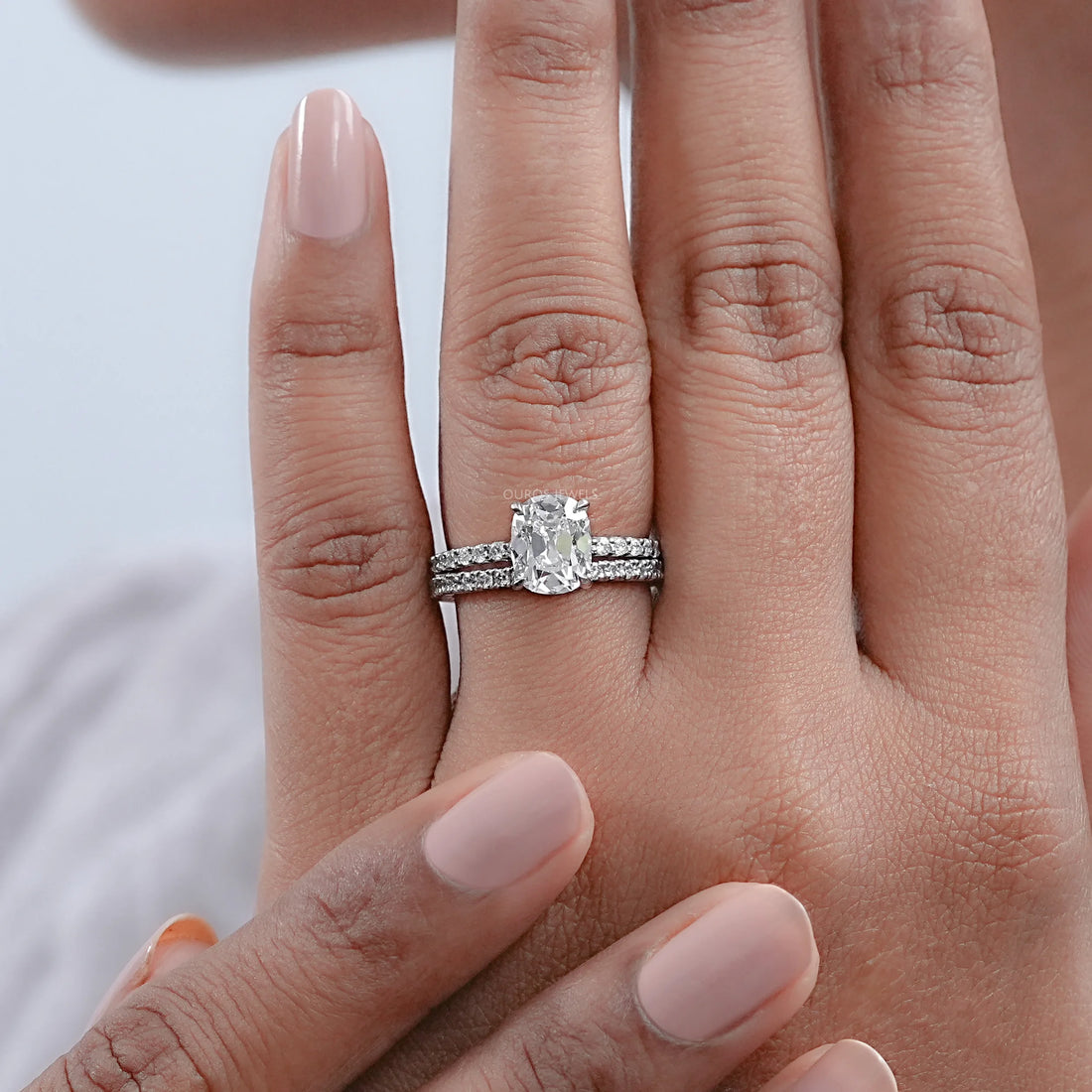 Old Mine Cushion Cut Solitaire Accent Bridal Ring Set Ring