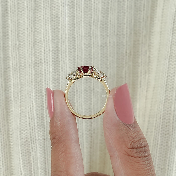 Three Stone Ruby Oval Gemstone Engagement Ring