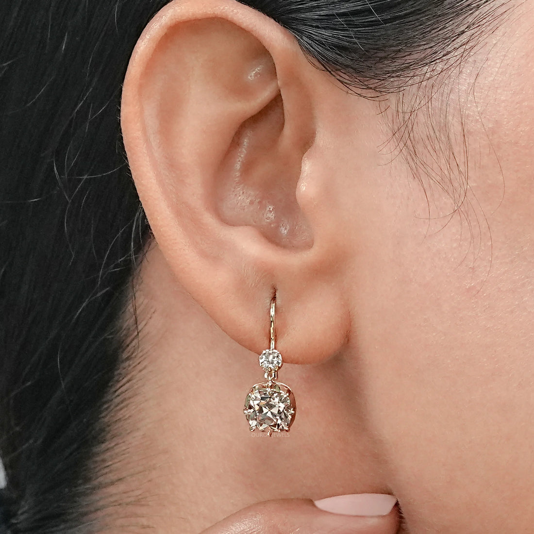 Old Mine Cushion Lab Diamond Dangle Earrings Earrings