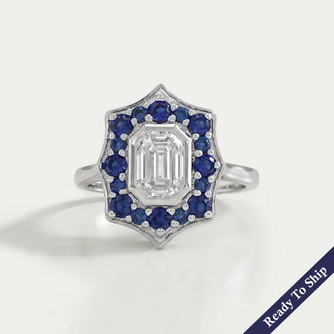 Bezel Set Old Mine Emerald Diamond Halo Gemstone Ring Rings