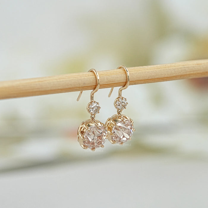 Old Mine Cushion Lab Diamond Dangle Earrings