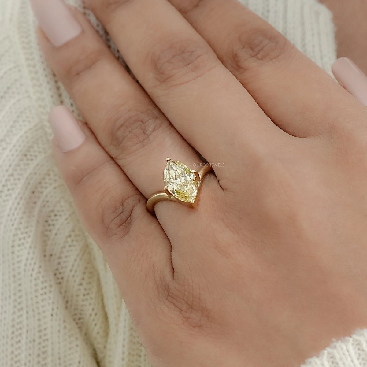 Yellow Old Mine Marquise Diamond V Shape Solitaire Ring Rings