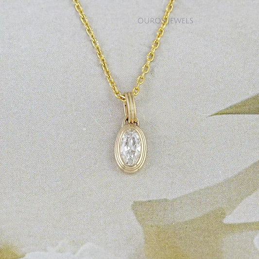 Old Mine Moval Lab Diamond Bezel Set Pendant Necklaces