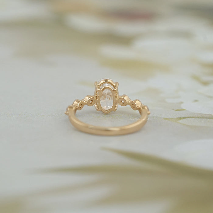 Old Mine Moval Cut Solitaire Accent Engagement Ring