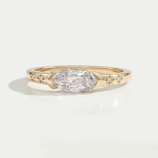 East West Old Mine Moval Cut Half Bezel Accent Ring Rings