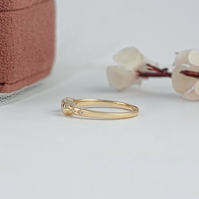 East West Old Mine Moval Cut Half Bezel Accent Ring