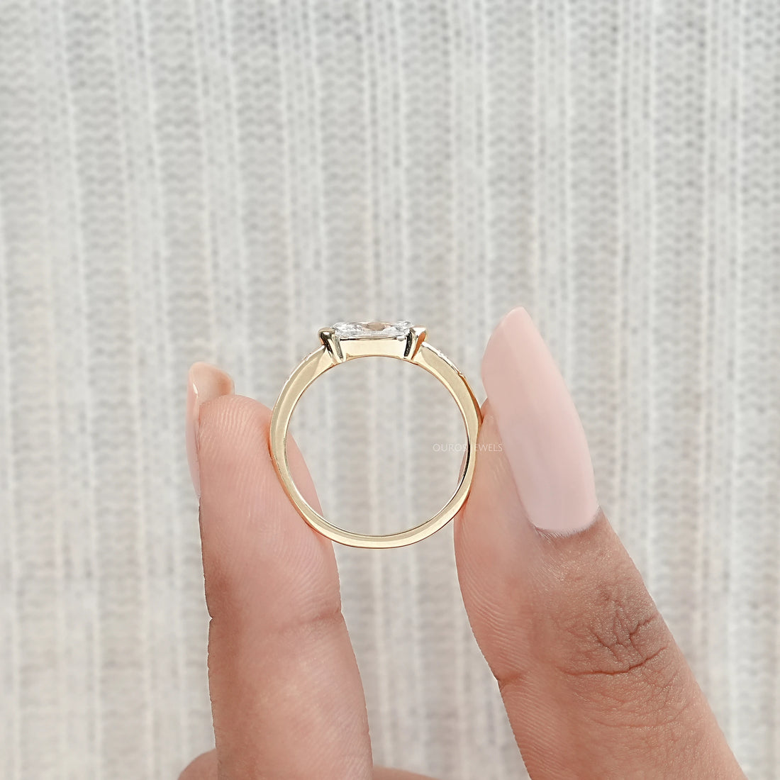 East West Old Mine Moval Cut Half Bezel Accent Ring Rings