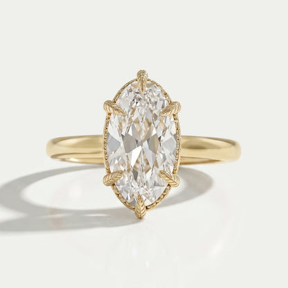 Old Mine Moval Cut Hidden Halo Engagement Ring Ring
