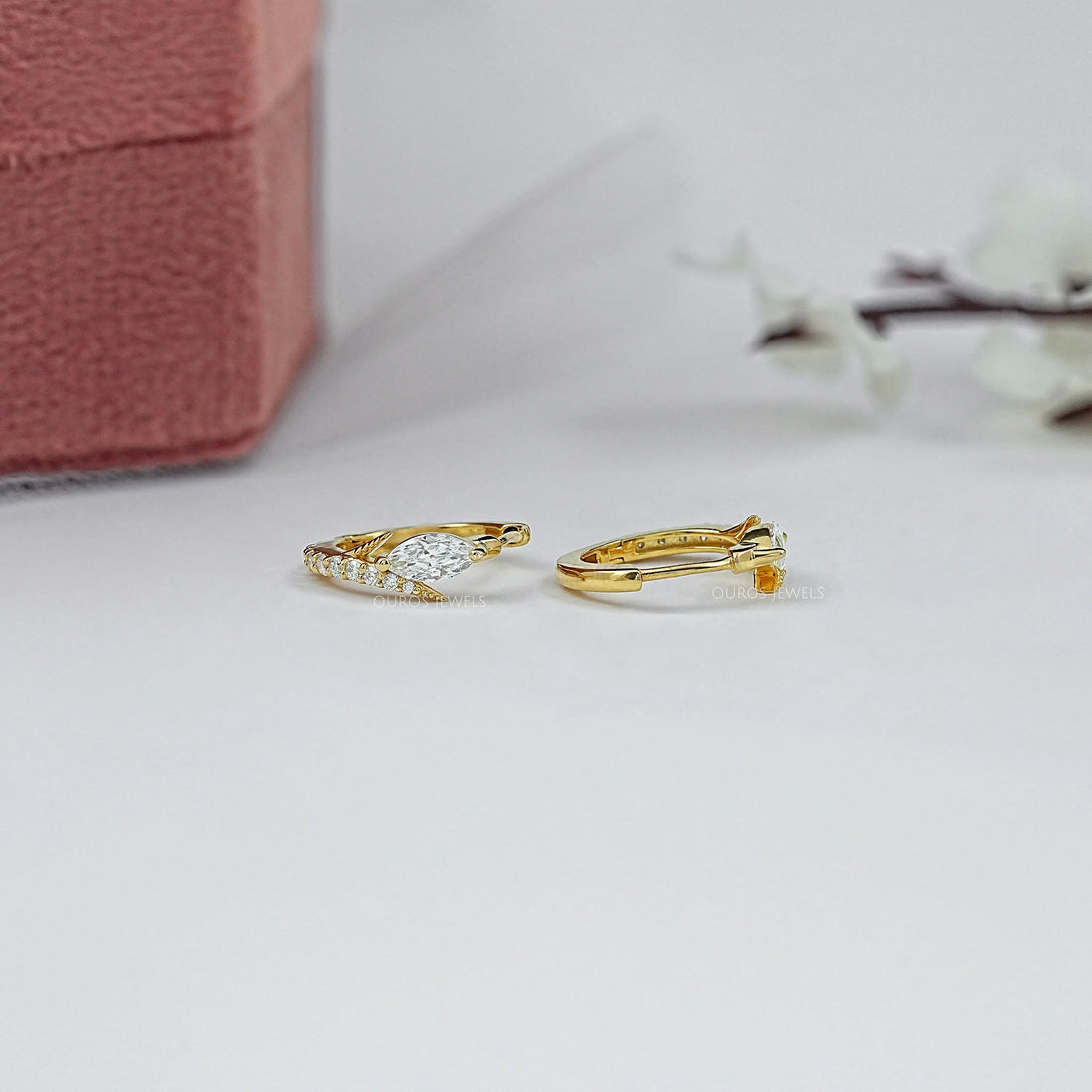 Old Mine Moval Lab Diamond Huggie Hoop Earrings Earring