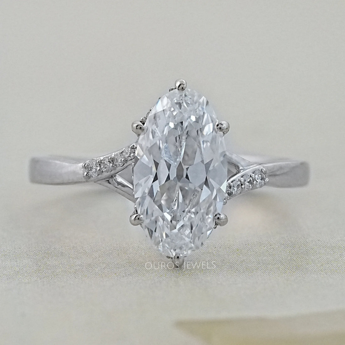Old Mine Moval Lab Diamond Hidden Halo Split Shank Ring Rings