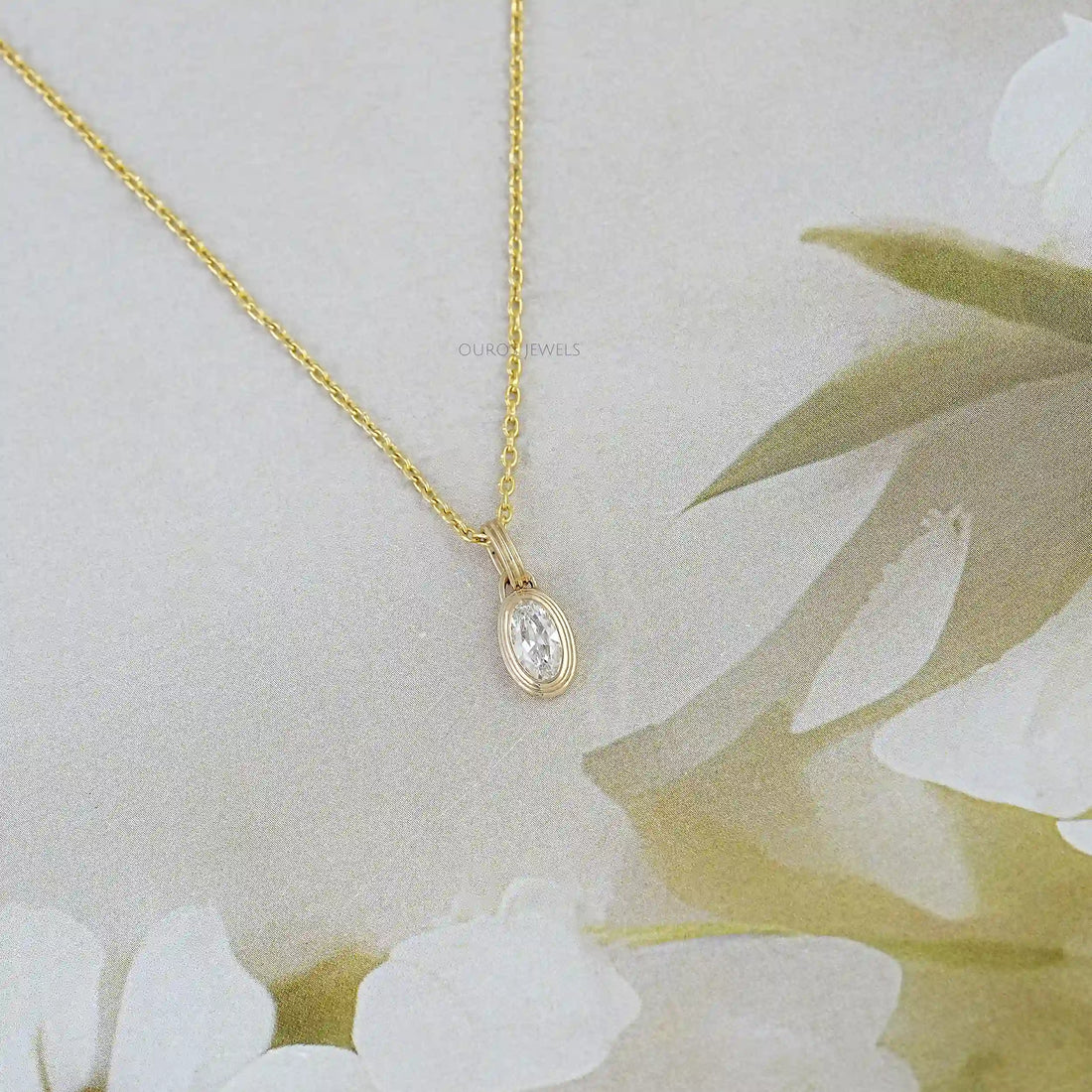 Old Mine Moval Lab Diamond Bezel Set Pendant Necklaces