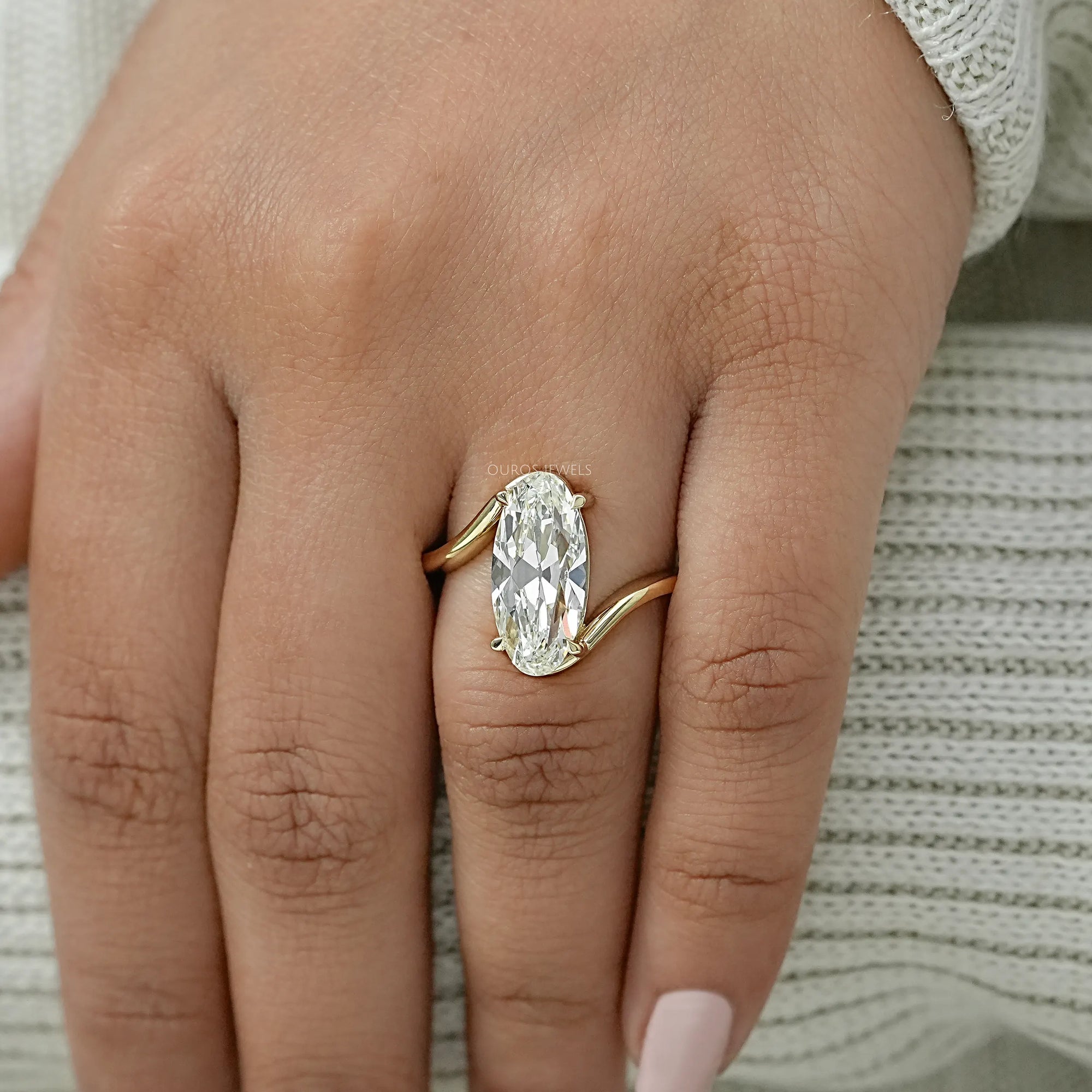 Old Mine Moval Cut Lab Diamond Bypass Ring Rings