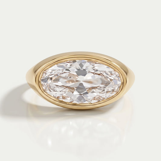 East West Old Mine Moval Cut Bezel Set Solitaire Ring Rings