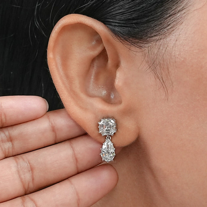Old Mine Pear Cut Lab Diamond Dangle Earrings 