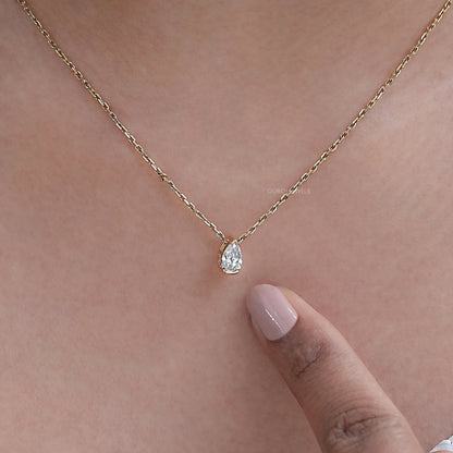 Old Mine Pear Diamond Half Bezel Solitaire Pendant Necklaces