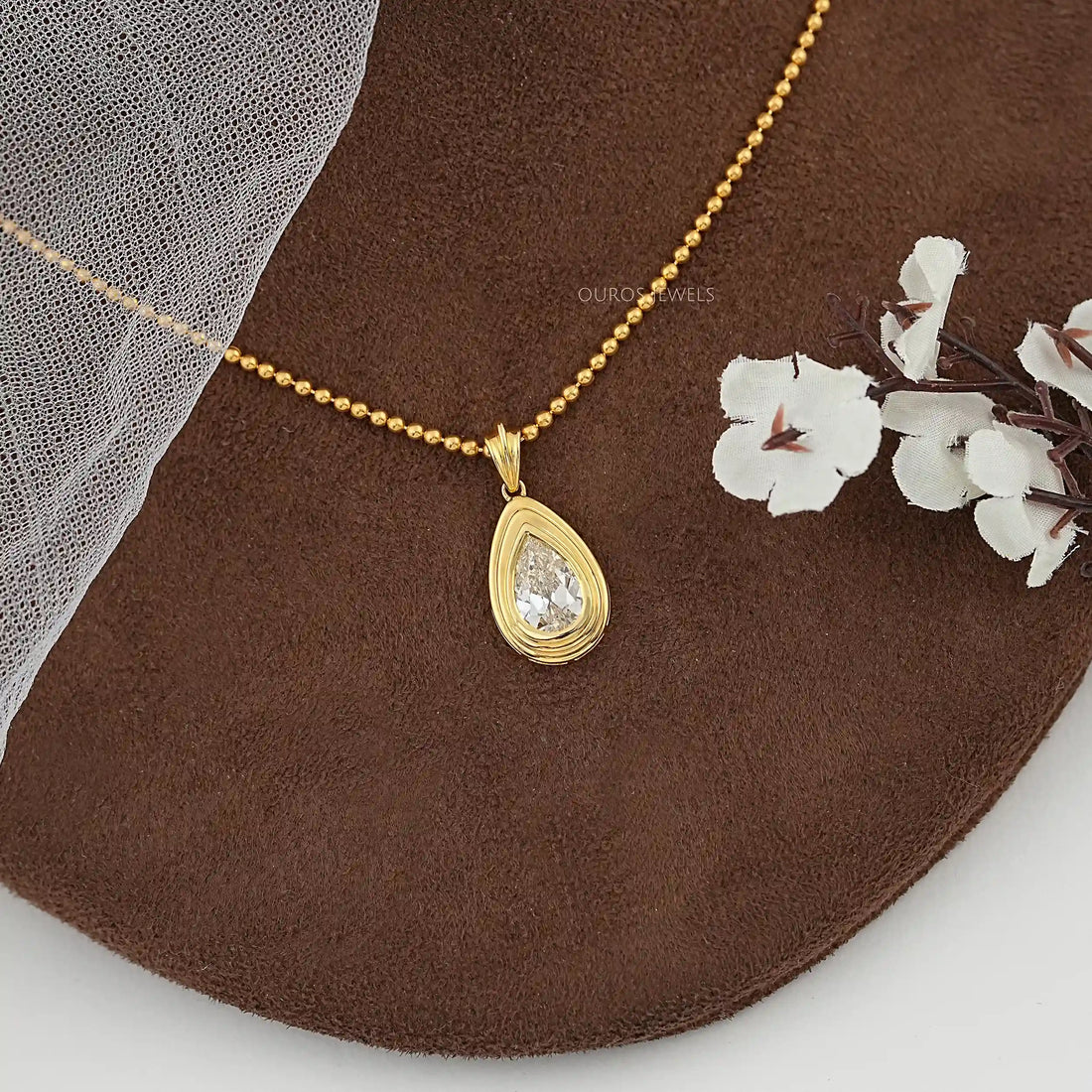Old Mine Pear Lab Diamond Bezel Set Pendant Necklaces