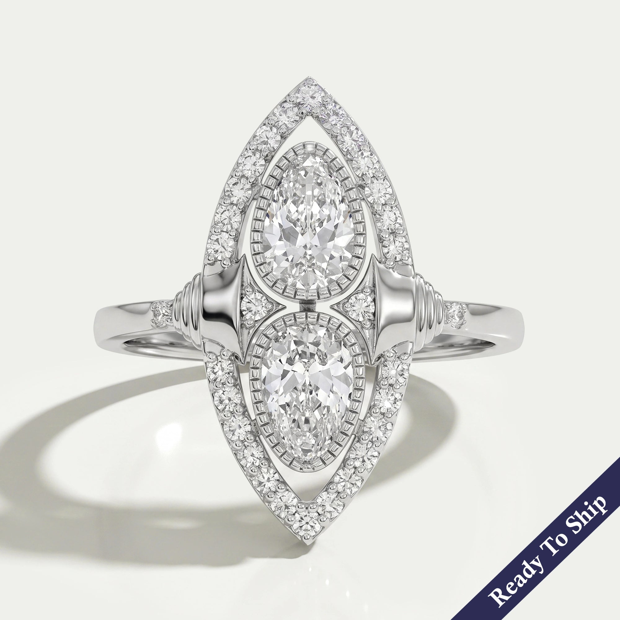 Old Mine Pear Lab Diamond Halo Navette Engagement Ring Ring