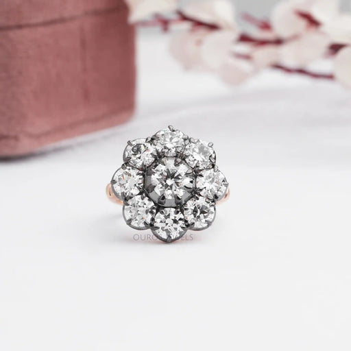 Round Diamond Flower Shaped Engagement Ring