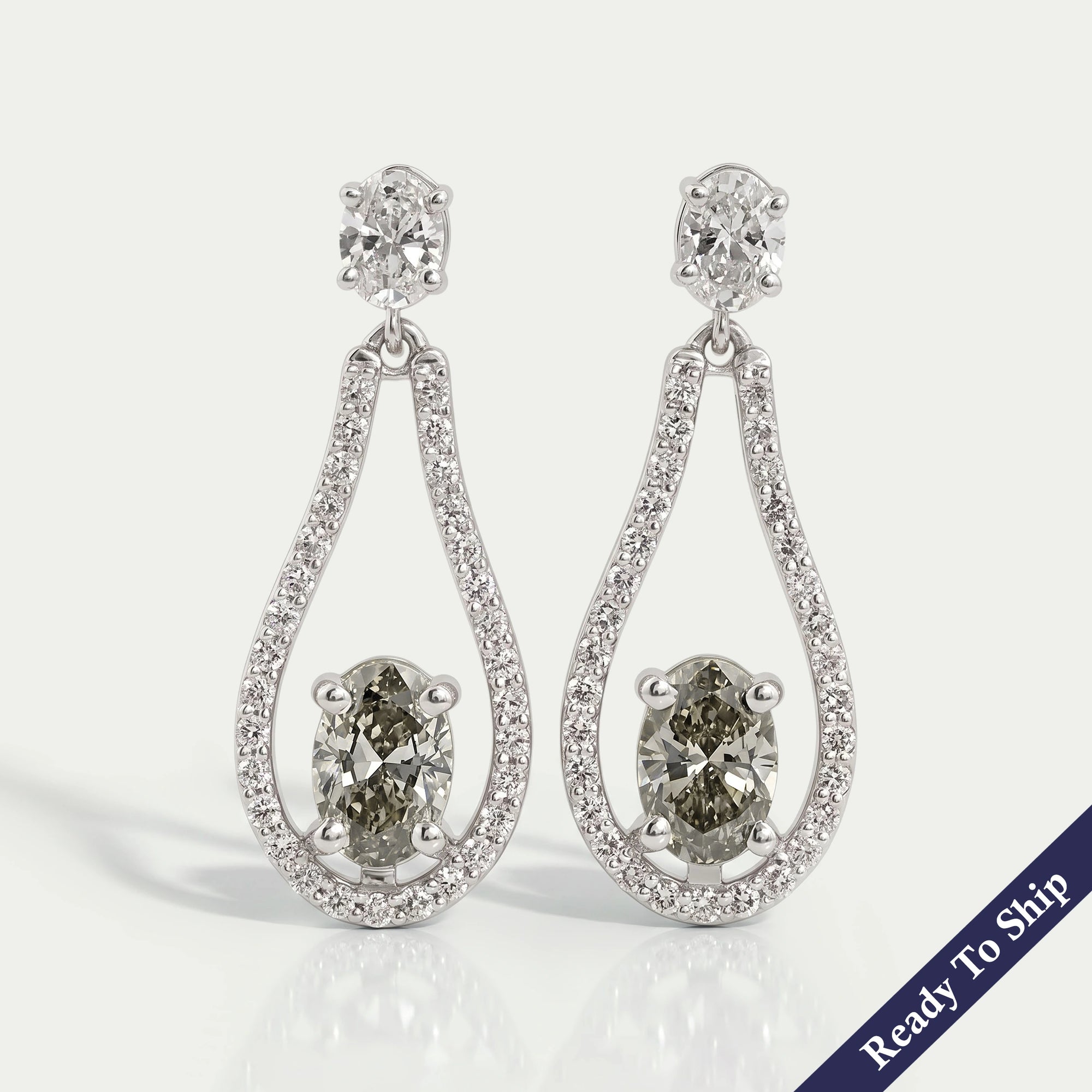 Olive Oval Diamond Layered Teardrop Dangle Earrings Earrings