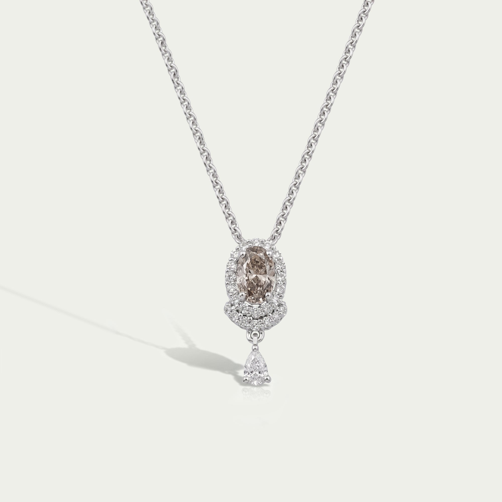 Olive Oval Lab Diamond Halo Pendant Necklaces