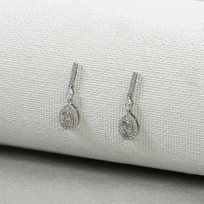 Olive Pear Shape Halo Drop Dangle Earrings