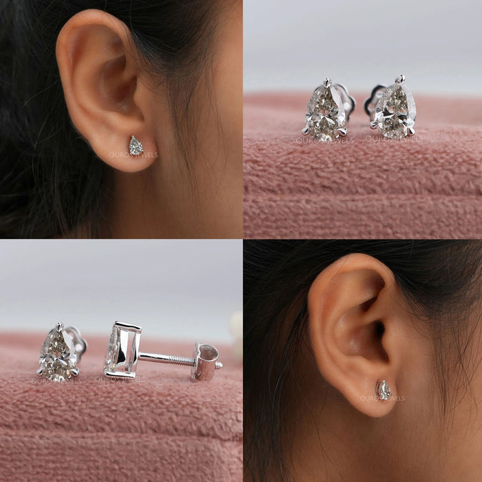 Pear Moss Agate Diamond Stud Earrings