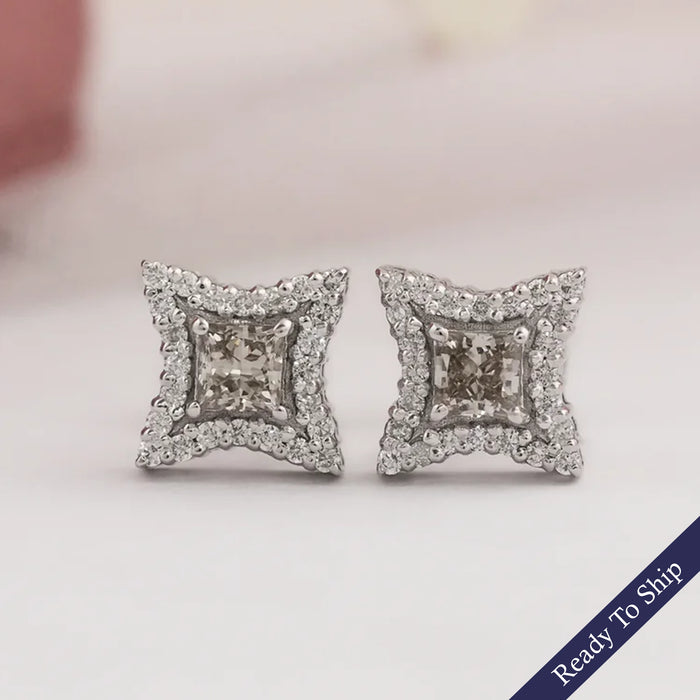 Olive Princess Lab Diamond Halo Stud Earrings