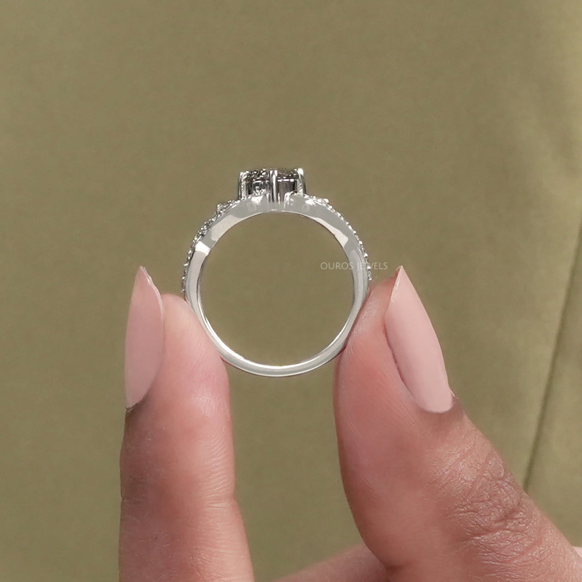 Olive Round Split Shank Accent Diamond Dainty Ring