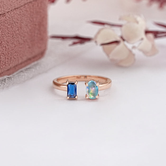 Lab Grown Opal And Emerald Emerald Open Cuff Ring