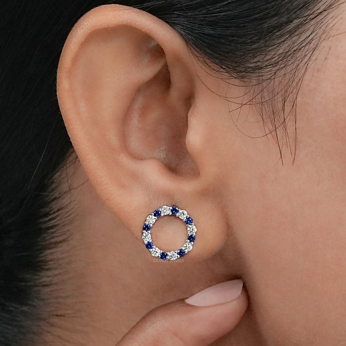 Blue Sapphire Gemstone Circle Stud Earrings