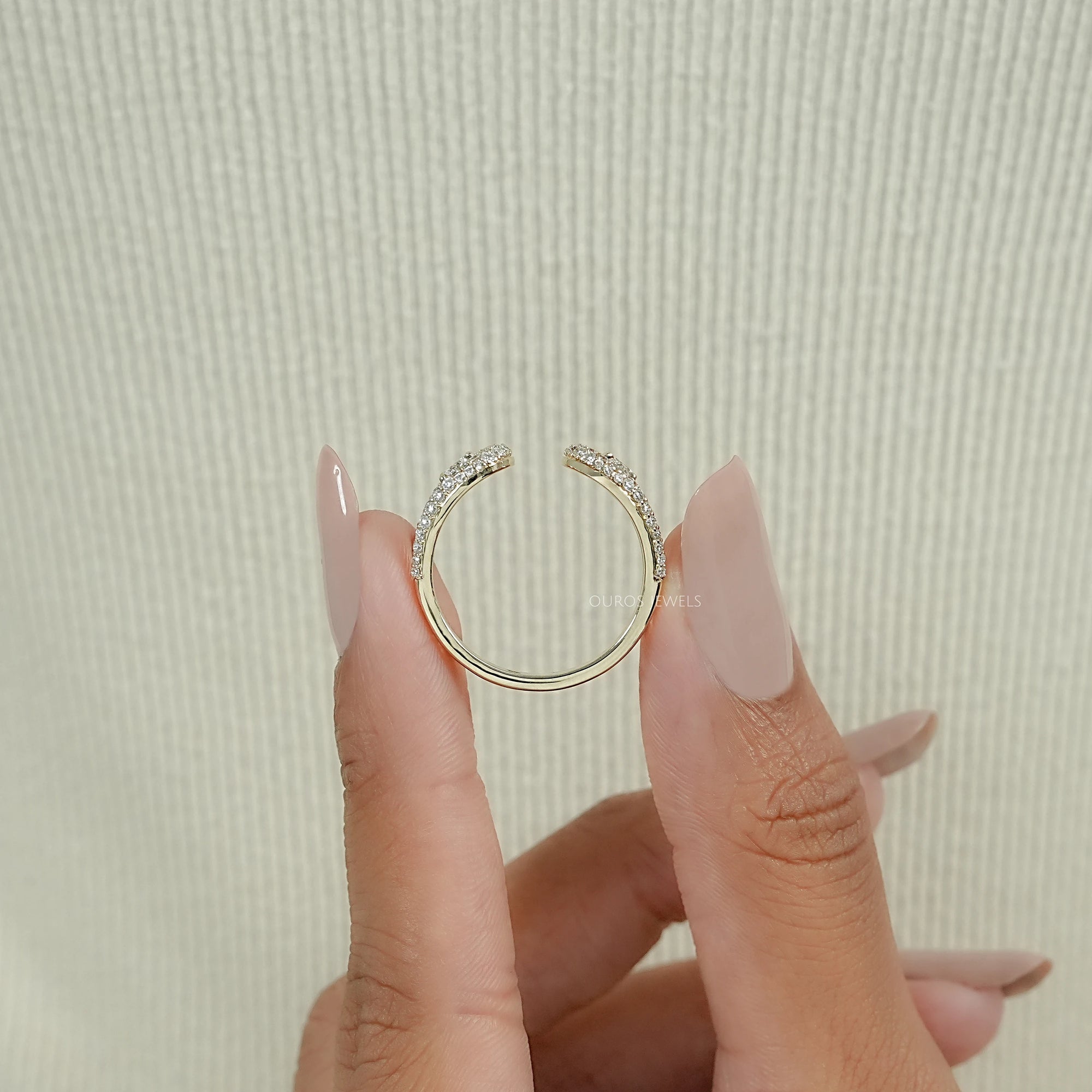 Double Loop Round Diamond Pave Set Open Ring