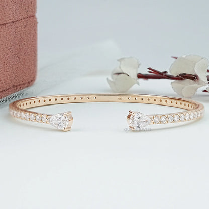 Open Cuff Pear And Round Lab Diamond Bangle Bracelet