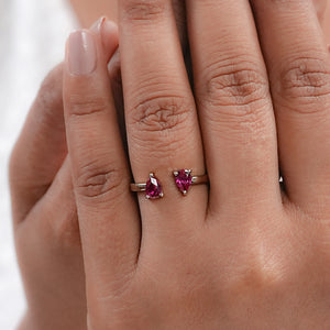 red ruby pear gemstone ring