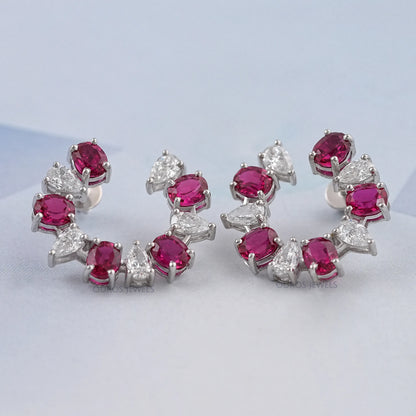 Pear and Red Oval Diamond Stud Earring Earring