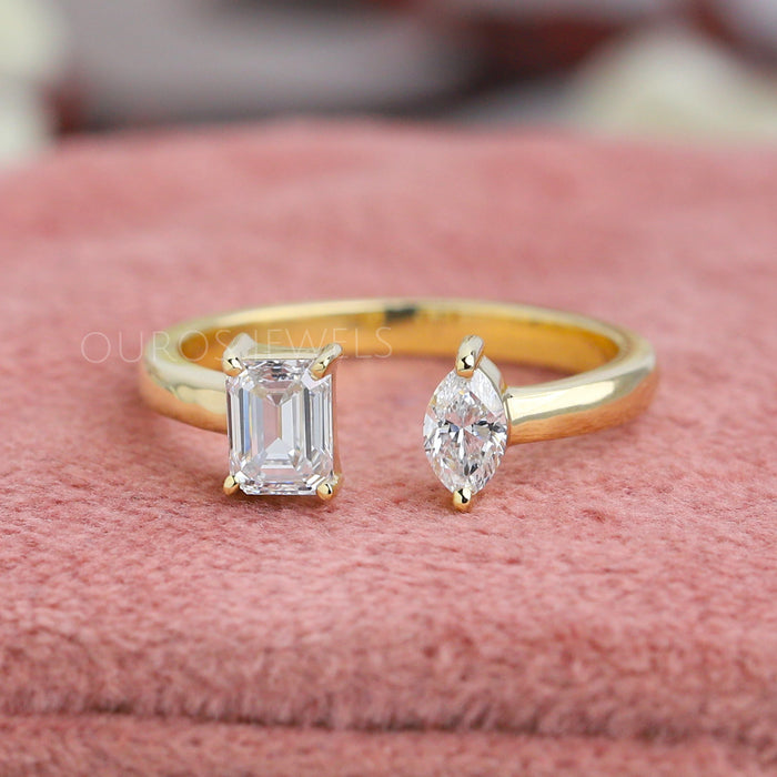 Marquise and Emerald Cut Diamond Open Cuff Ring