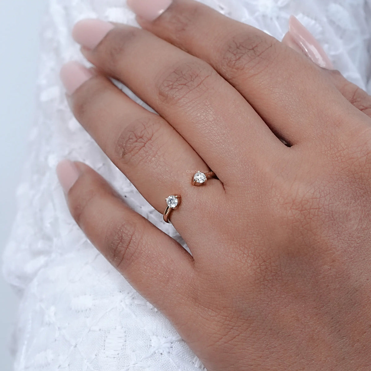 Round Lab Diamond Open Cuff Wedding Ring Rings