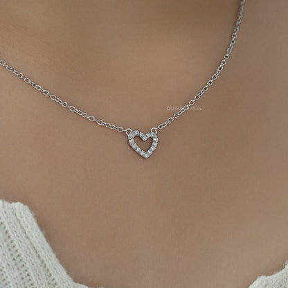 Open Heart Shape Lab Diamond Pendant Necklaces
