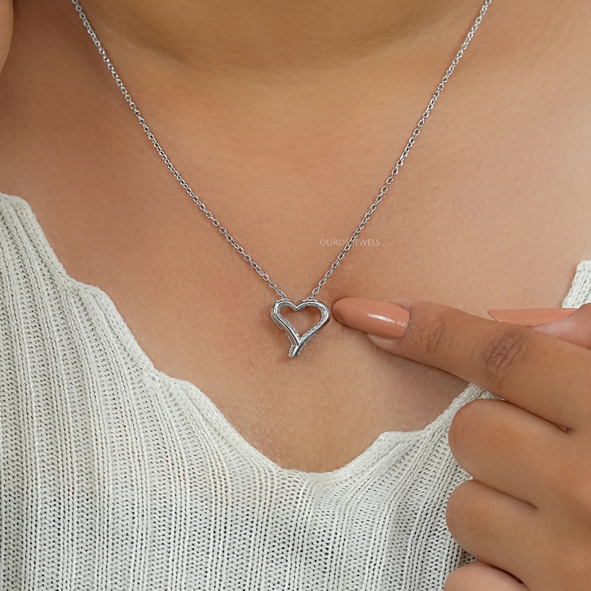 Open Heart Round Lab Diamond Pendant Necklaces