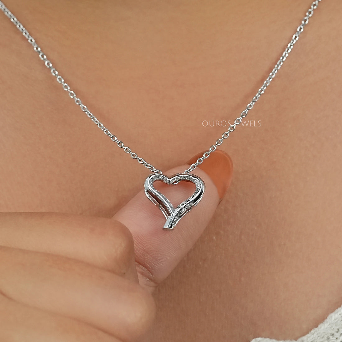 Open Heart Round Lab Diamond Pendant Necklaces