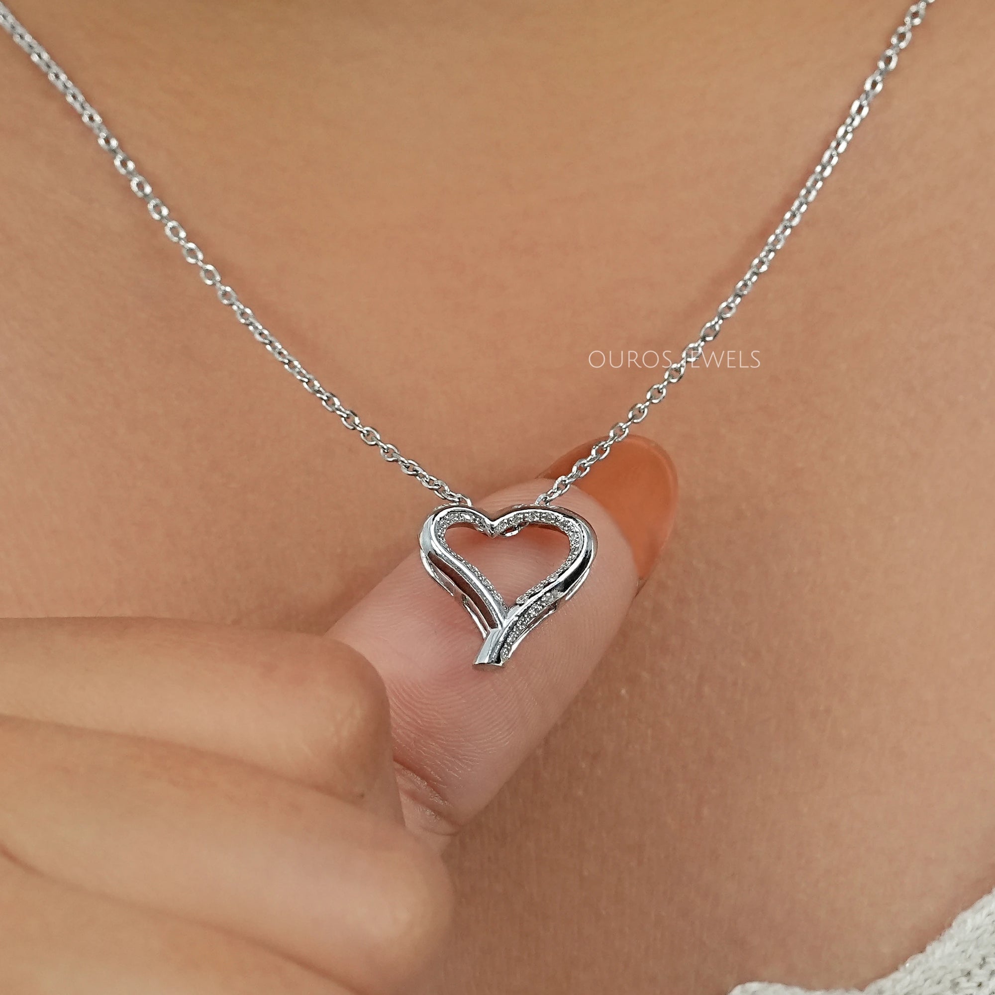 Open Heart Round Lab Diamond Pendant Necklaces