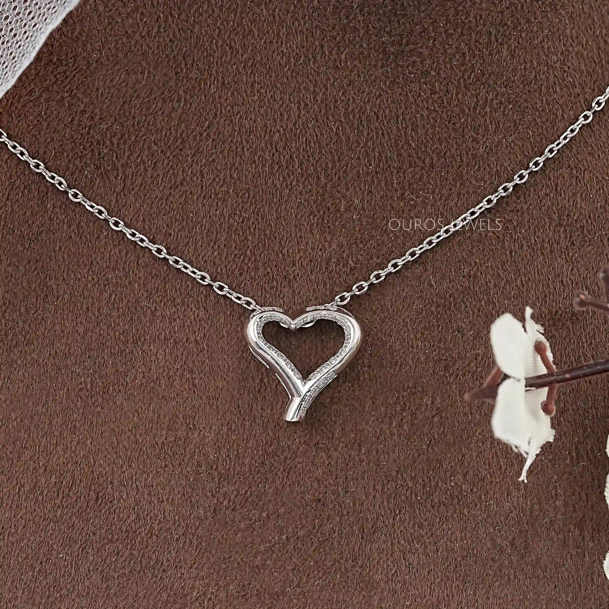Open Heart Round Lab Diamond Pendant Necklaces