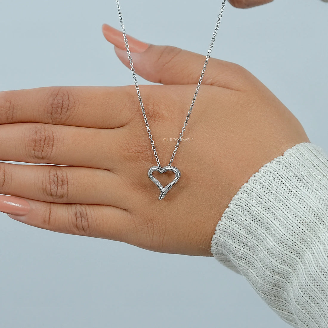 Open Heart Round Lab Diamond Pendant Necklaces
