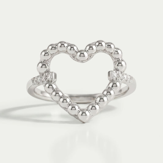Open Heart Shape Round Diamond Bubble Ring Ring