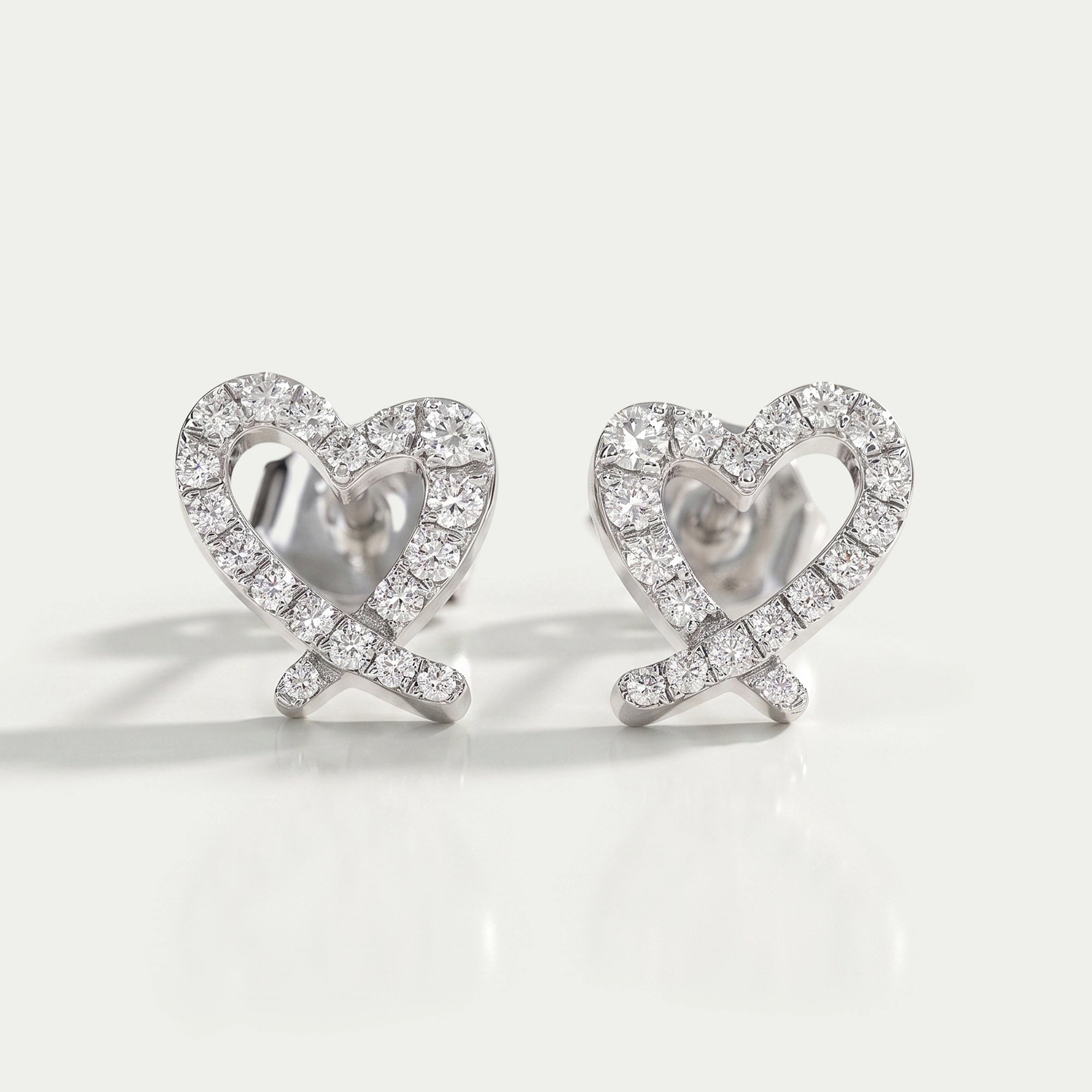 Open Heart Shape Round Diamond Stud Earrings