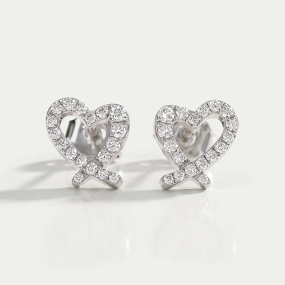 Open Heart Shape Round Diamond Stud Earrings